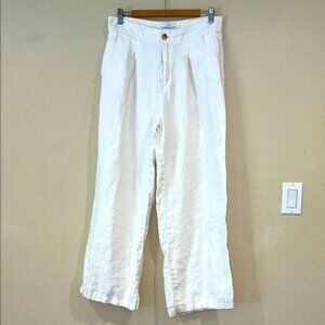 Women’s HALSTON white linen pocket wide leg pants size 10